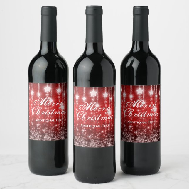 Personalised Red Falling Stars Holiday Wine Label (Bottles)