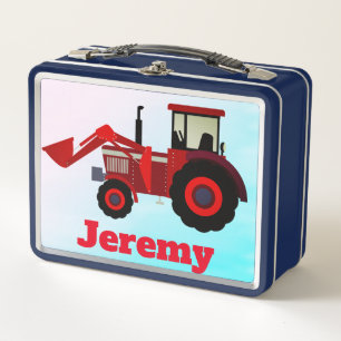 Personalised Red Farm Tractor Metal Lunch Box