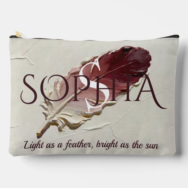 Personalised Red Feather Custom Name Monogram Accessory Pouch (Front)