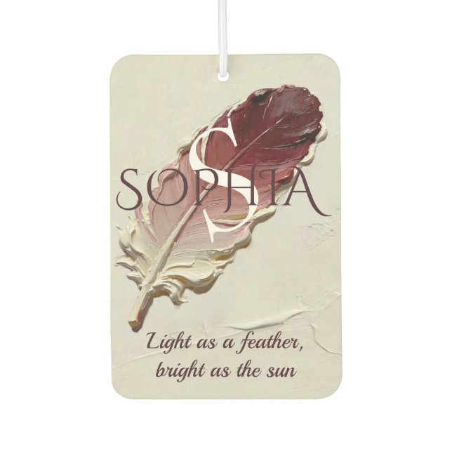 Personalised Red Feather Custom Name Monogram Car Air Freshener (Front)