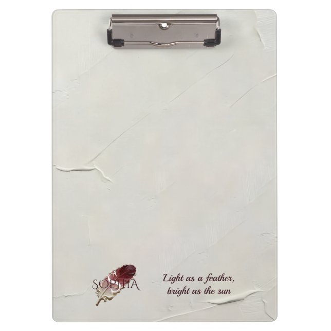 Personalised Red Feather Custom Name Monogram Clipboard (Front)