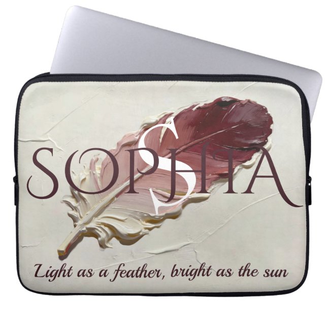 Personalised Red Feather Custom Name Monogram Laptop Sleeve (Front)
