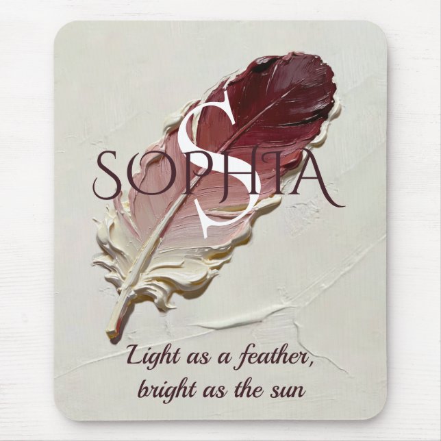 Personalised Red Feather Custom Name Monogram Mouse Mat (Front)