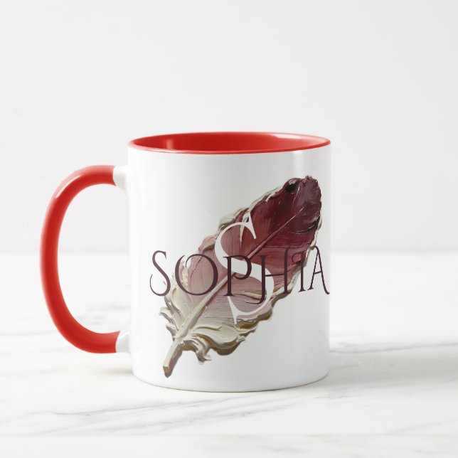 Personalised red Feather Monogram Custom Name  Mug (Left)