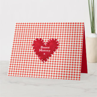 Personalised Red Felt Heart Gingham Mother's Day Card