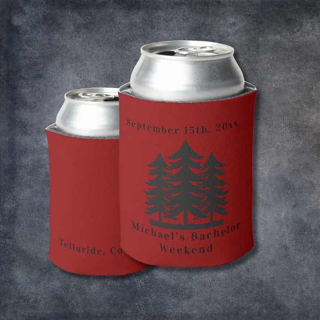 Personalised Red Fir Trees Bachelor Weekend  Can Cooler (Creator Uploaded)