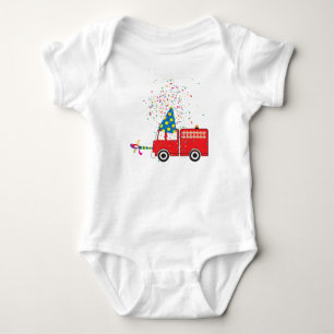 Personalised Red Fire Truck Birthday Party Baby Bodysuit