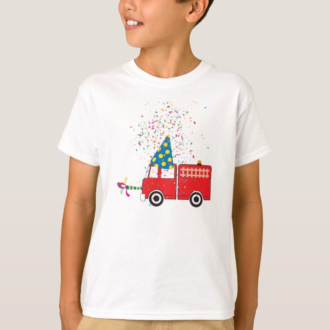 Personalised Red Fire Truck Birthday Party  T-Shirt (Front)