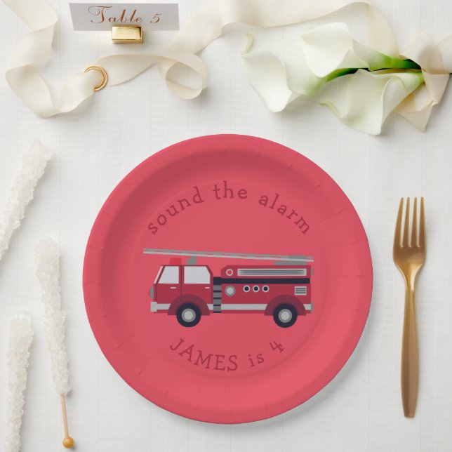 Personalised Red Fire truck Paper Plate (Wedding)
