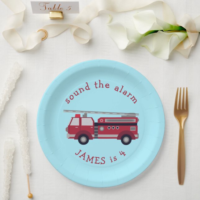 Personalised Red Fire truck Party Paper Plate (Wedding)