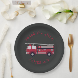 Personalised Red Fire truck Party Paper Plate