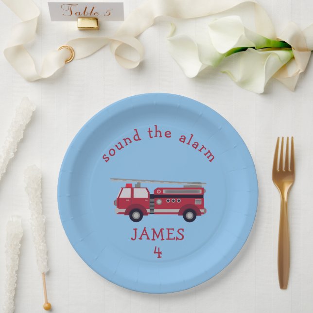 Personalised Red Fire truck Party Paper Plate (Wedding)