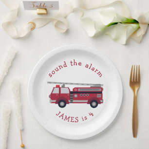 Personalised Red Fire truck Party Paper Plate