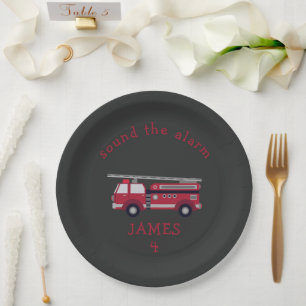 Personalised Red Fire truck Party Paper Plate