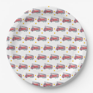 Personalised Red Fire truck Party Paper Plate
