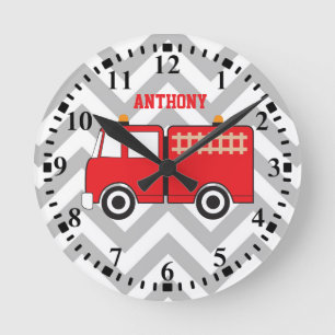 Personalised Red Fire Truck Round Clock