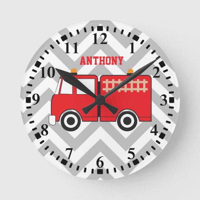 Personalised Red Fire Truck Round Clock (Front)