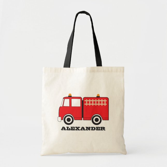 Personalised Red Fire Truck Tote Bag (Front)
