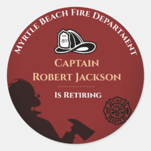 Personalised Red Firefighter Retirement Party   Classic Round Sticker