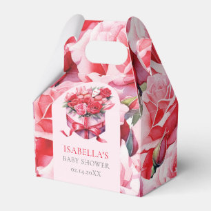 Personalised Red Floral Arch Baby Shower Favour Box