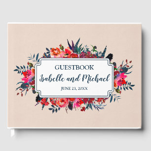 Personalised Red Floral Bohemian Wedding Guestbook