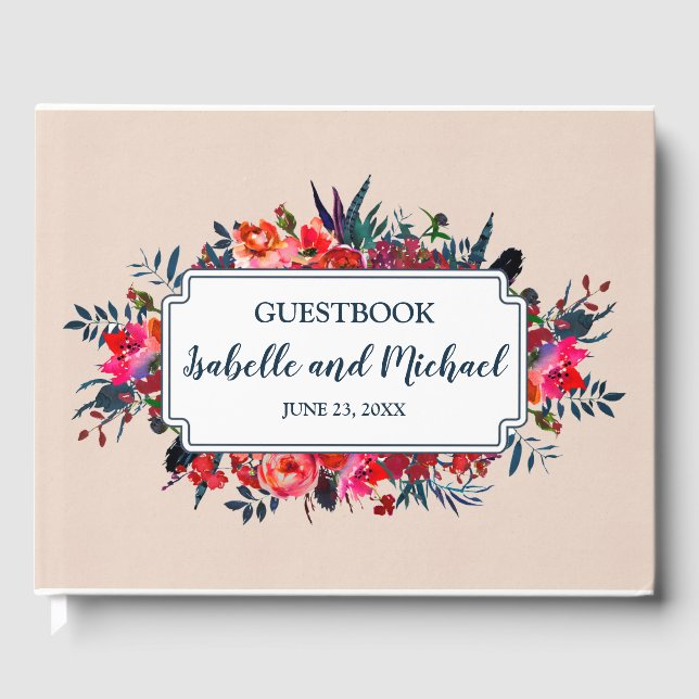 Personalised Red Floral Bohemian Wedding Guestbook (Front)