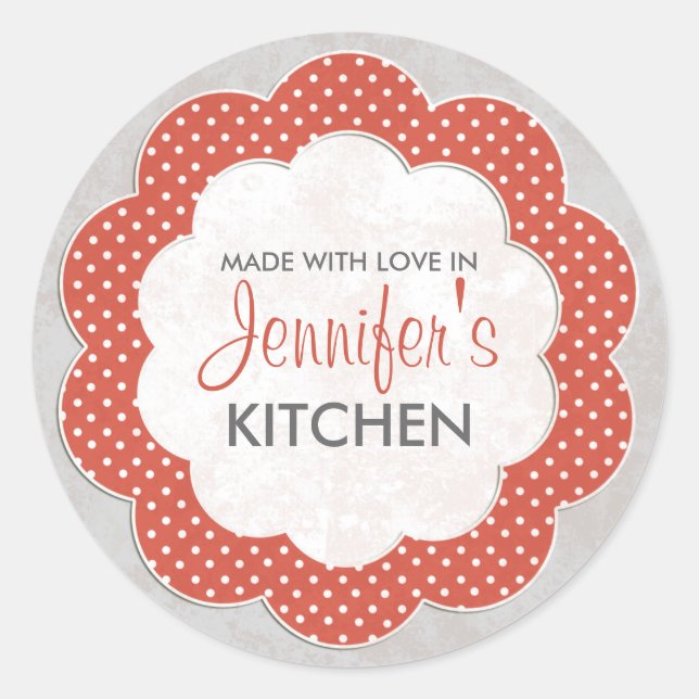 Personalised Red Floral Dot Canning Stickers (Front)