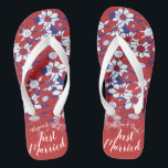 Personalised Red Floral Honeymoon Vibes Flip Flops<br><div class="desc">These flip flops aren't reserved for the shower or beach anymore. They are an update of the classic pair, and totally appropriate for hitting the streets in. Give your bride the gift of comfort, without sacrificing style. These stylish flip flops can be personalised to your liking. Add complementary text and...</div>