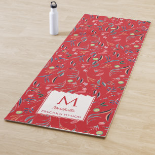 Personalised RED Floral Monogram Yoga Mat