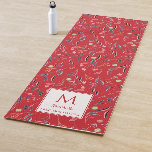 Personalised RED Floral Monogram Yoga Mat (In Situ)