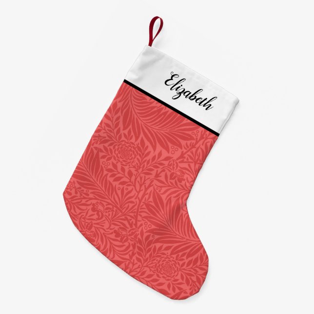 Personalised Red Floral Pattern Small Christmas Stocking (Front (Hanging))