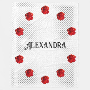 Personalised Red Floral Polka Dot Fleece Blanket