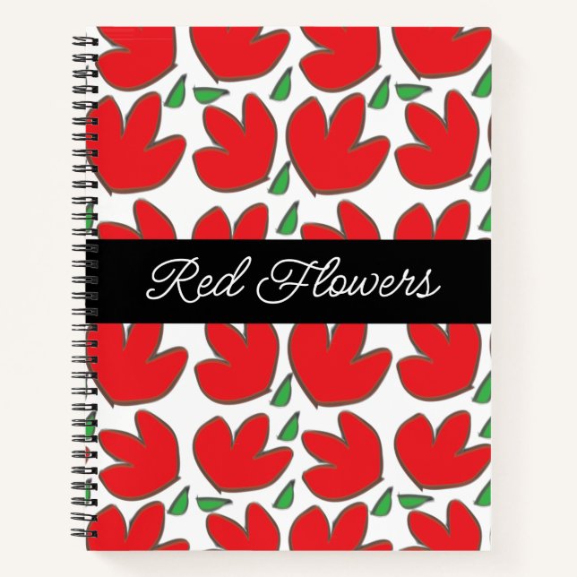 Personalised Red Flowers Floral Pattern Notebook (Front)