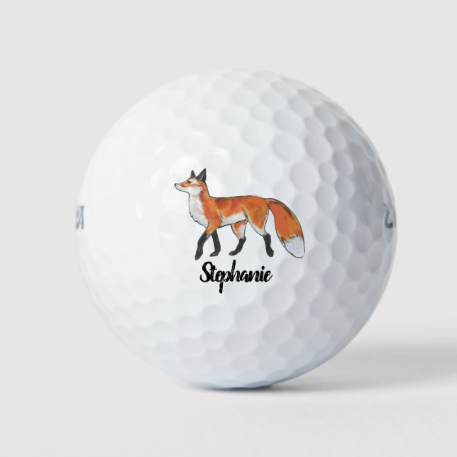 Personalised Red Fox Painting Custom Art Golf Balls (Front)