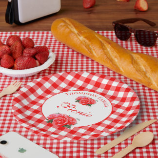 Personalised Red Gingham Buffalo Picnic Paper Plate