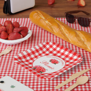 Personalised Red Gingham Buffalo Picnic Square Paper Plate