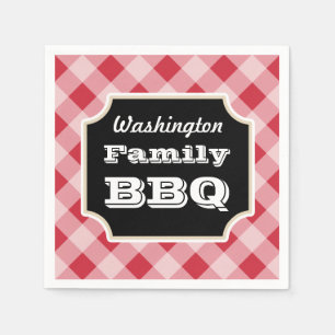 Personalised Red Gingham Family BBQ Party Napkins