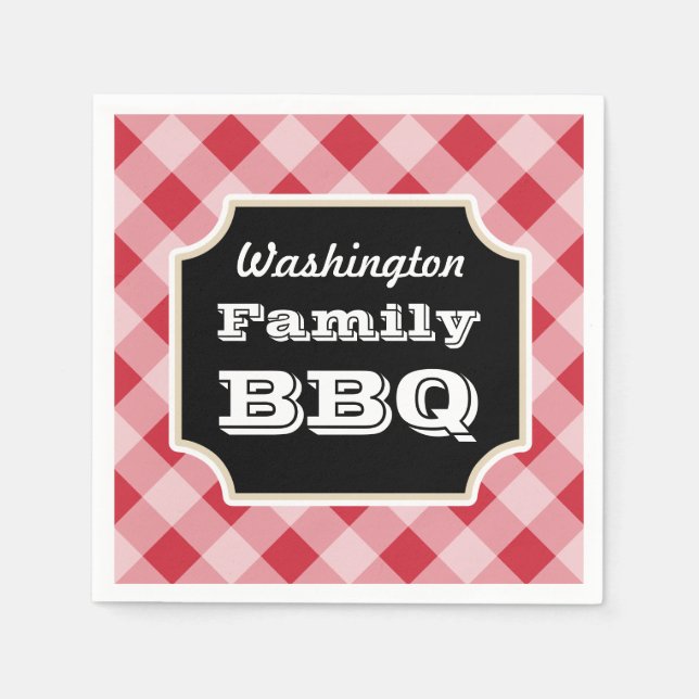Personalised Red Gingham Family BBQ Party Napkins (Front)