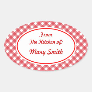 Personalised Red Gingham Gift Kitchen Stickers