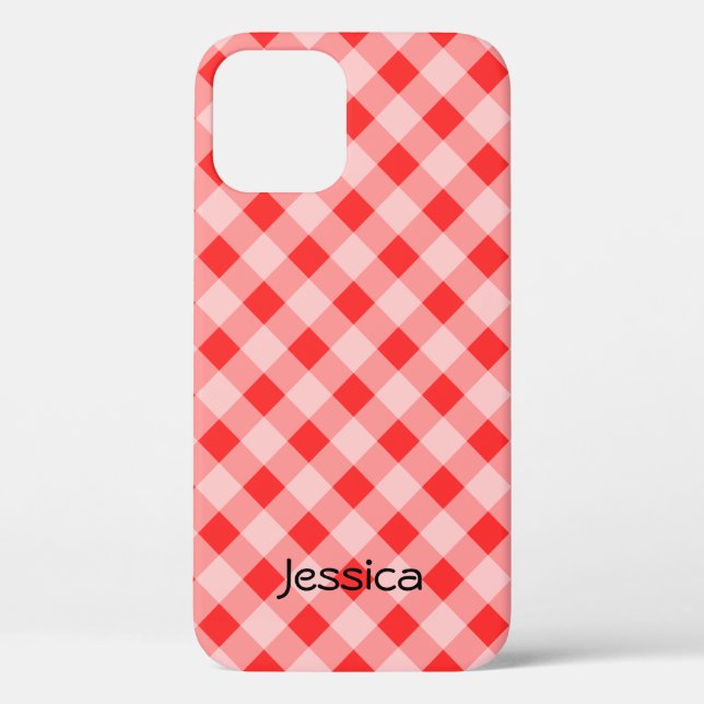 Personalised red gingham pattern iPhone 12 case (Back)