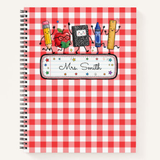 Personalised Red Gingham Teacher Notebook