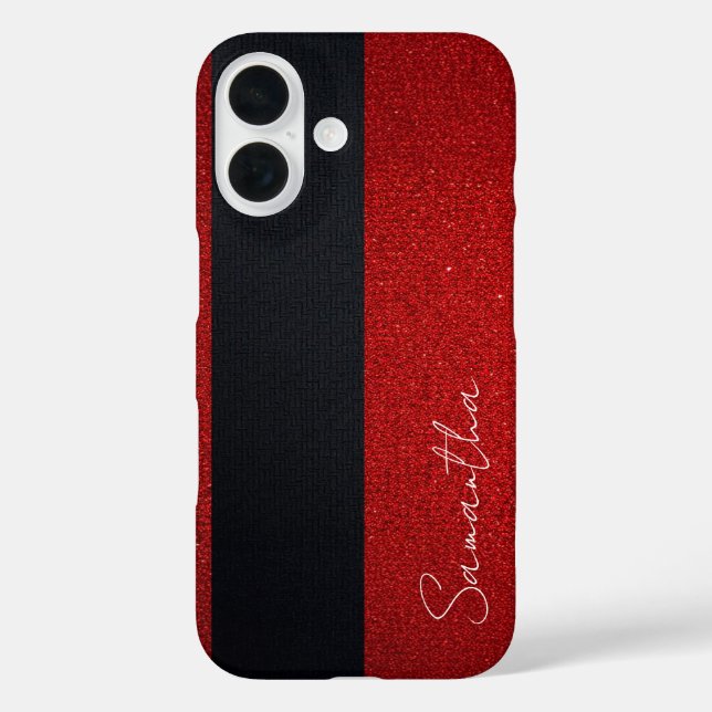 Personalised Red Glitter and Black Stripe Case-Mate iPhone Case (Back)