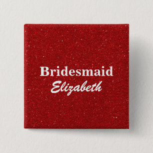 Personalised Red Glitter Bridesmaids Wedding 15 Cm Square Badge