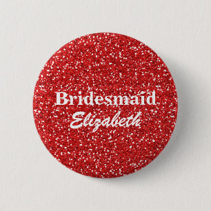 Personalised Red Glitter Bridesmaids Wedding 6 Cm Round Badge