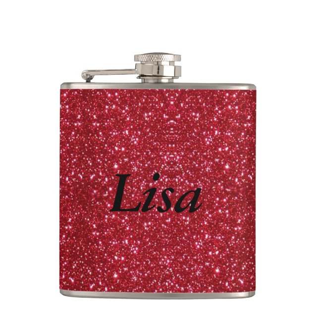 Personalised Red Glitter Flask (Front)