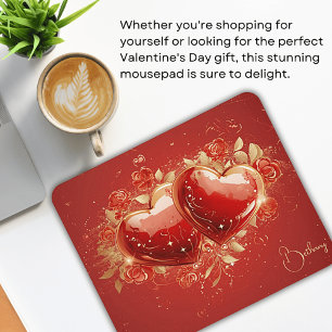 Personalised Red & Gold 3-D Hearts Design Mousepad