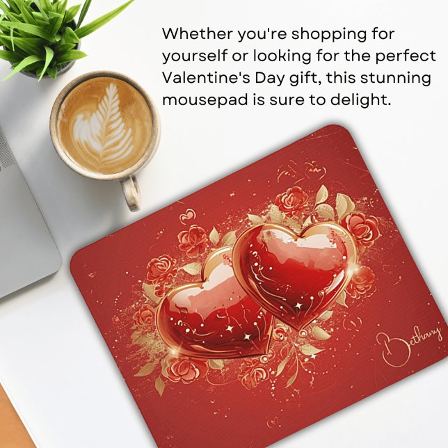Personalised Red & Gold 3-D Hearts Design Mousepad (Creator Uploaded)