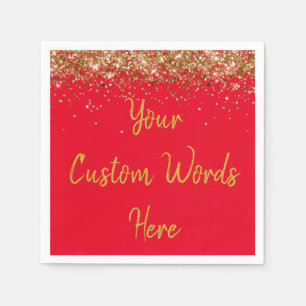 Personalised Red & Gold Birthday Party Anniversary Napkin