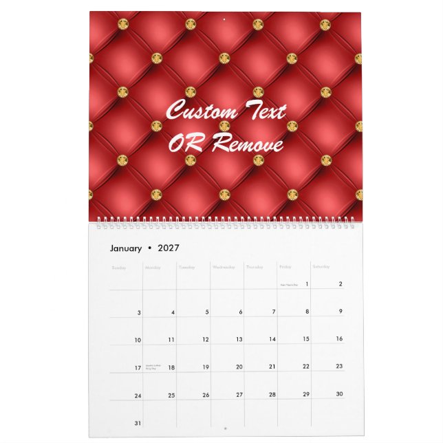 Personalised Red Gold Calendar with Custom Text (Jan 2027)