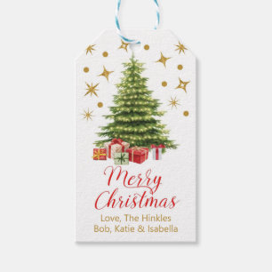 Personalised Red & Gold Christmas Tree Gift Tags